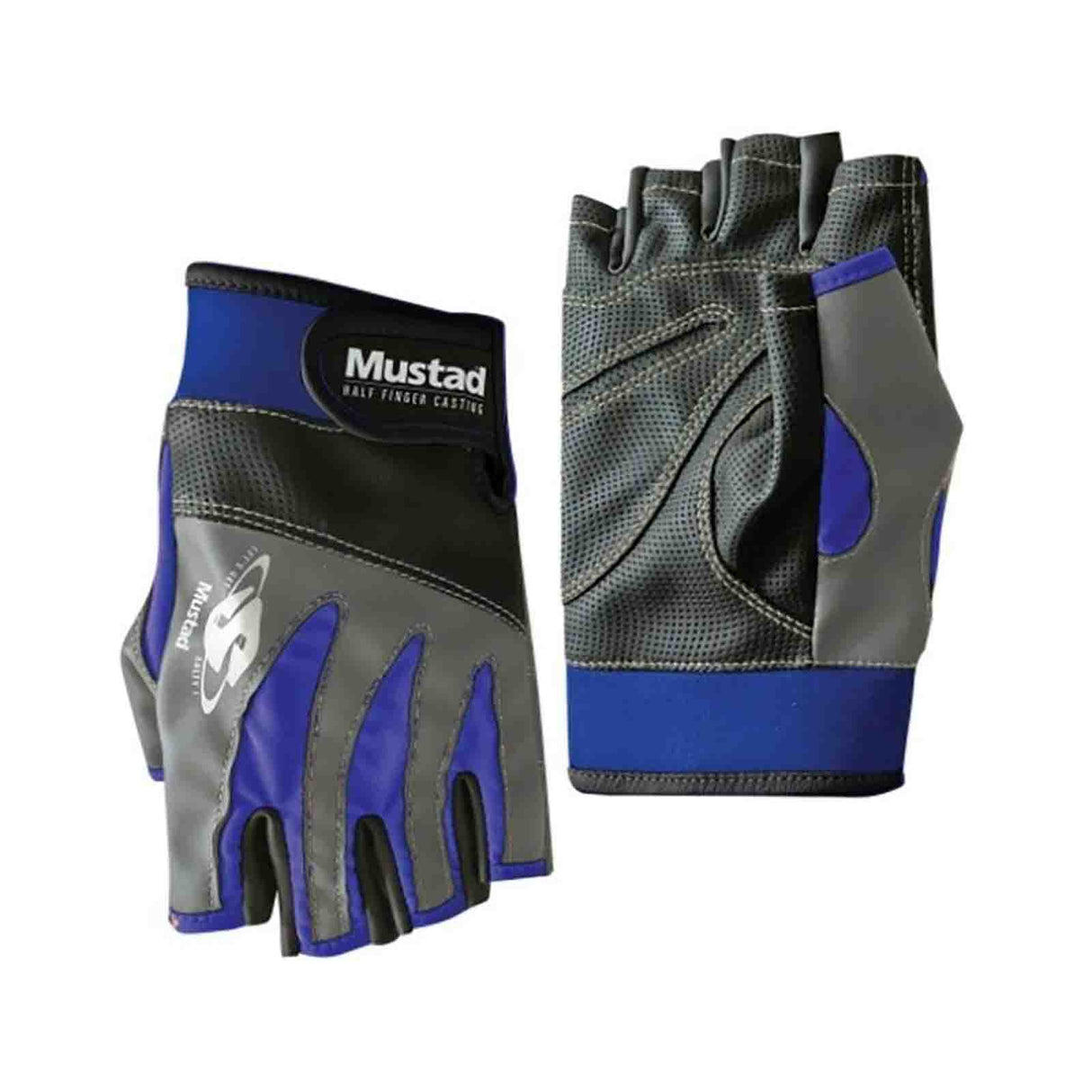 Mustad GL004 Half Finger Glove - Black/Grey/Blue - Large